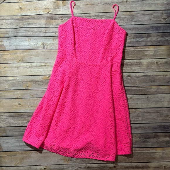 Lilly Pulitzer Jennilee Trellis lace, Barbie pink sundress - Picture 2 of 4